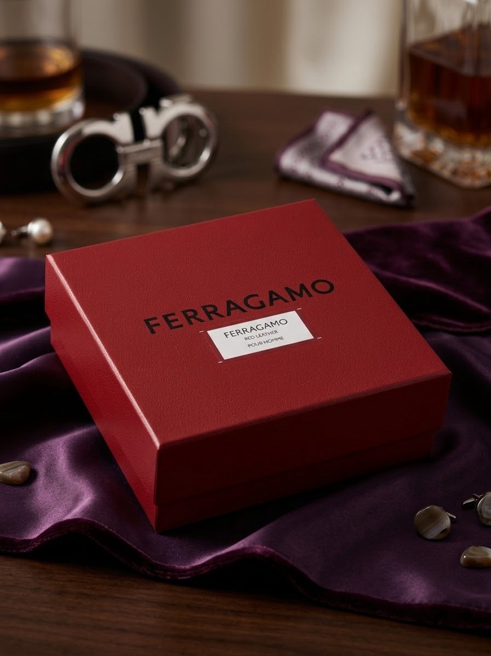 Salvatore Ferragamo Red Leather Cufflink Box